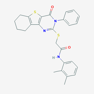 molecular formula C26H25N3O2S2 B415143 N-(2,3-dimethylphenyl)-2-[(4-oxo-3-phenyl-3,4,6,7,8,9-hexahydro[1]benzothieno[3,2-d]pyrimidin-2-yl)sulfanyl]acetamide 