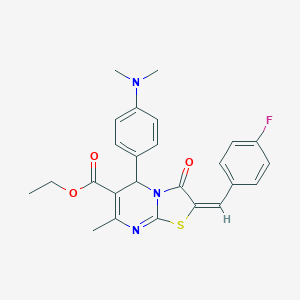 molecular formula C25H24FN3O3S B415169 ETHYL 5-[4-(DIMETHYLAMINO)PHENYL]-2-[(4-FLUOROPHENYL)METHYLENE]-7-METHYL-3-OXO-2,3-DIHYDRO-5H-[1,3]THIAZOLO[3,2-A]PYRIMIDINE-6-CARBOXYLATE 