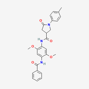 molecular formula C27H27N3O5 B4152663 N-{2,5-dimethoxy-4-[(phenylcarbonyl)amino]phenyl}-1-(4-methylphenyl)-5-oxopyrrolidine-3-carboxamide 