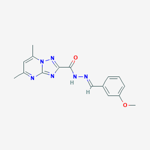 molecular formula C16H16N6O2 B415269 N'-(3-methoxybenzylidene)-5,7-dimethyl[1,2,4]triazolo[1,5-a]pyrimidine-2-carbohydrazide 
