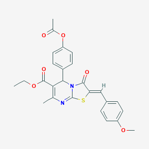 molecular formula C26H24N2O6S B415382 ethyl 5-[4-(acetyloxy)phenyl]-2-(4-methoxybenzylidene)-7-methyl-3-oxo-2,3-dihydro-5H-[1,3]thiazolo[3,2-a]pyrimidine-6-carboxylate 