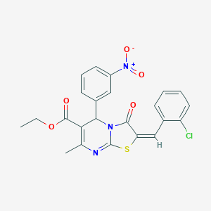 molecular formula C23H18ClN3O5S B415401 ethyl (2E)-2-[(2-chlorophenyl)methylidene]-7-methyl-5-(3-nitrophenyl)-3-oxo-5H-[1,3]thiazolo[3,2-a]pyrimidine-6-carboxylate CAS No. 300377-48-4