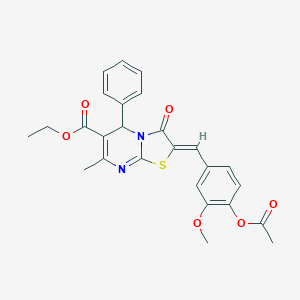 molecular formula C26H24N2O6S B415405 ethyl 2-[4-(acetyloxy)-3-methoxybenzylidene]-7-methyl-3-oxo-5-phenyl-2,3-dihydro-5H-[1,3]thiazolo[3,2-a]pyrimidine-6-carboxylate 