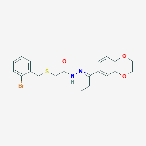 molecular formula C20H21BrN2O3S B415432 2-[(2-bromobenzyl)sulfanyl]-N'-[1-(2,3-dihydro-1,4-benzodioxin-6-yl)propylidene]acetohydrazide 