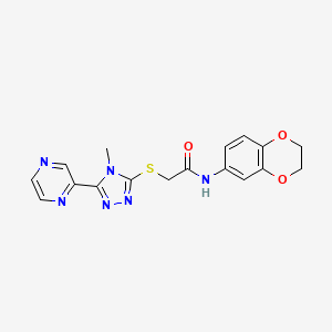 molecular formula C17H16N6O3S B4154388 N-(2,3-dihydro-1,4-benzodioxin-6-yl)-2-{[4-methyl-5-(pyrazin-2-yl)-4H-1,2,4-triazol-3-yl]sulfanyl}acetamide 