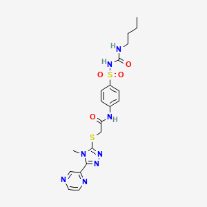 molecular formula C20H24N8O4S2 B4154395 N-[4-(butylcarbamoylsulfamoyl)phenyl]-2-[(4-methyl-5-pyrazin-2-yl-1,2,4-triazol-3-yl)sulfanyl]acetamide 