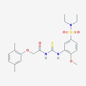 molecular formula C22H29N3O5S2 B4154526 N-[({5-[(diethylamino)sulfonyl]-2-methoxyphenyl}amino)carbonothioyl]-2-(2,5-dimethylphenoxy)acetamide 