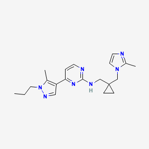 molecular formula C20H27N7 B4154547 N-({1-[(2-methyl-1H-imidazol-1-yl)methyl]cyclopropyl}methyl)-4-(5-methyl-1-propyl-1H-pyrazol-4-yl)pyrimidin-2-amine 