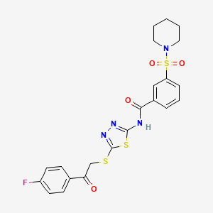 molecular formula C22H21FN4O4S3 B4154695 N-(5-{[2-(4-fluorophenyl)-2-oxoethyl]thio}-1,3,4-thiadiazol-2-yl)-3-(1-piperidinylsulfonyl)benzamide 