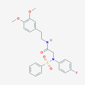 molecular formula C24H25FN2O5S B415537 N-[2-(3,4-dimethoxyphenyl)ethyl]-2-[4-fluoro(phenylsulfonyl)anilino]acetamide 