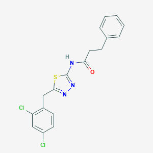 molecular formula C18H15Cl2N3OS B415721 N-[5-[(2,4-dichlorophenyl)methyl]-1,3,4-thiadiazol-2-yl]-3-phenylpropanamide 