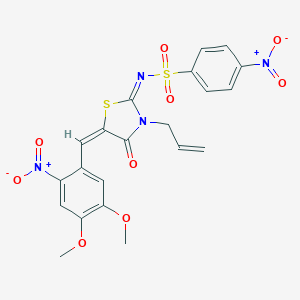 molecular formula C21H18N4O9S2 B415735 N-(3-allyl-5-{2-nitro-4,5-dimethoxybenzylidene}-4-oxo-1,3-thiazolidin-2-ylidene)-4-nitrobenzenesulfonamide 