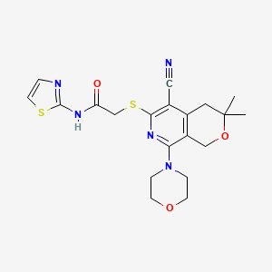 molecular formula C20H23N5O3S2 B4158209 2-{[5-cyano-3,3-dimethyl-8-(4-morpholinyl)-3,4-dihydro-1H-pyrano[3,4-c]pyridin-6-yl]thio}-N-1,3-thiazol-2-ylacetamide 
