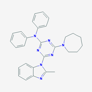 molecular formula C29H29N7 B415839 N-[4-(1-azepanyl)-6-(2-methyl-1H-benzimidazol-1-yl)-1,3,5-triazin-2-yl]-N,N-diphenylamine 