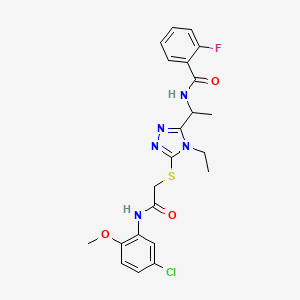 molecular formula C22H23ClFN5O3S B4158816 N-{1-[5-({2-[(5-chloro-2-methoxyphenyl)amino]-2-oxoethyl}sulfanyl)-4-ethyl-4H-1,2,4-triazol-3-yl]ethyl}-2-fluorobenzamide 