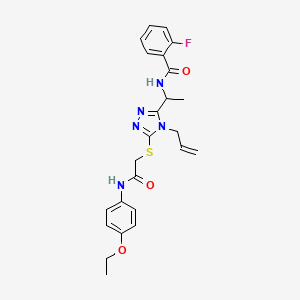 molecular formula C24H26FN5O3S B4158862 N-{1-[5-({2-[(4-ethoxyphenyl)amino]-2-oxoethyl}sulfanyl)-4-(prop-2-en-1-yl)-4H-1,2,4-triazol-3-yl]ethyl}-2-fluorobenzamide 