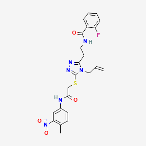 molecular formula C23H23FN6O4S B4158932 2-fluoro-N-{2-[5-({2-[(4-methyl-3-nitrophenyl)amino]-2-oxoethyl}sulfanyl)-4-(prop-2-en-1-yl)-4H-1,2,4-triazol-3-yl]ethyl}benzamide 