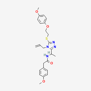 molecular formula C25H30N4O4S B4158956 N-{1-[5-{[2-(4-methoxyphenoxy)ethyl]sulfanyl}-4-(prop-2-en-1-yl)-4H-1,2,4-triazol-3-yl]ethyl}-2-(4-methoxyphenyl)acetamide 