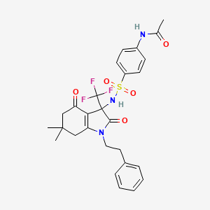 molecular formula C27H28F3N3O5S B4159406 N-(4-{[6,6-dimethyl-2,4-dioxo-1-(2-phenylethyl)-3-(trifluoromethyl)-2,3,4,5,6,7-hexahydro-1H-indol-3-yl]sulfamoyl}phenyl)acetamide 