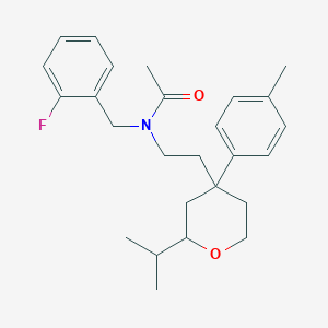 molecular formula C26H34FNO2 B4160332 N-[(2-FLUOROPHENYL)METHYL]-N-{2-[4-(4-METHYLPHENYL)-2-(PROPAN-2-YL)OXAN-4-YL]ETHYL}ACETAMIDE 