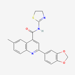 molecular formula C21H17N3O3S B4160880 2-(2H-1,3-BENZODIOXOL-5-YL)-N-(4,5-DIHYDRO-1,3-THIAZOL-2-YL)-6-METHYLQUINOLINE-4-CARBOXAMIDE 