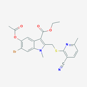 molecular formula C22H20BrN3O4S B416125 ethyl 5-(acetyloxy)-6-bromo-2-{[(3-cyano-6-methylpyridin-2-yl)sulfanyl]methyl}-1-methyl-1H-indole-3-carboxylate 