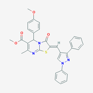 molecular formula C32H26N4O4S B416175 METHYL (2Z)-2-[(1,3-DIPHENYL-1H-PYRAZOL-4-YL)METHYLIDENE]-5-(4-METHOXYPHENYL)-7-METHYL-3-OXO-2H,3H,5H-[1,3]THIAZOLO[3,2-A]PYRIMIDINE-6-CARBOXYLATE 