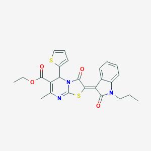 ethyl (2Z)-7-methyl-3-oxo-2-(2-oxo-1-propylindol-3-ylidene)-5-thiophen-2-yl-5H-[1,3]thiazolo[3,2-a]pyrimidine-6-carboxylate