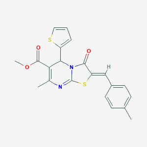 molecular formula C21H18N2O3S2 B416183 METHYL (2Z)-7-METHYL-2-[(4-METHYLPHENYL)METHYLIDENE]-3-OXO-5-(THIOPHEN-2-YL)-2H,3H,5H-[1,3]THIAZOLO[3,2-A]PYRIMIDINE-6-CARBOXYLATE 