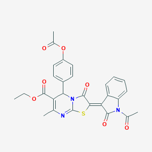 molecular formula C28H23N3O7S B416188 ethyl 2-(1-acetyl-2-oxo-1,2-dihydro-3H-indol-3-ylidene)-5-[4-(acetyloxy)phenyl]-7-methyl-3-oxo-2,3-dihydro-5H-[1,3]thiazolo[3,2-a]pyrimidine-6-carboxylate 