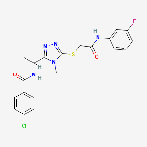 molecular formula C20H19ClFN5O2S B4162718 4-chloro-N-{1-[5-({2-[(3-fluorophenyl)amino]-2-oxoethyl}sulfanyl)-4-methyl-4H-1,2,4-triazol-3-yl]ethyl}benzamide 
