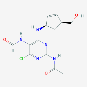 molecular formula C13H16ClN5O3 B041628 N-[4-chloro-5-formamido-6-[[(1R,4S)-4-(hydroxymethyl)cyclopent-2-en-1-yl]amino]pyrimidin-2-yl]acetamide CAS No. 136522-32-2