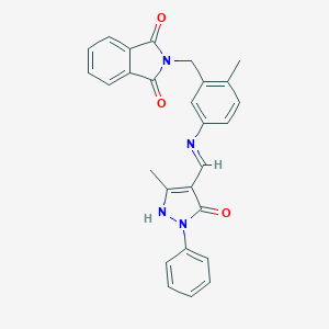 molecular formula C27H22N4O3 B416285 2-(2-methyl-5-{[(3-methyl-5-oxo-1-phenyl-1,5-dihydro-4H-pyrazol-4-ylidene)methyl]amino}benzyl)-1H-isoindole-1,3(2H)-dione 