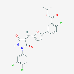 molecular formula C24H17Cl3N2O5 B416311 Isopropyl 2-chloro-5-(5-{[1-(3,4-dichlorophenyl)-3,5-dioxo-4-pyrazolidinylidene]methyl}-2-furyl)benzoate 