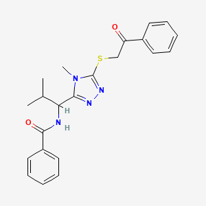 molecular formula C22H24N4O2S B4163198 N-[2-methyl-1-(4-methyl-5-phenacylsulfanyl-1,2,4-triazol-3-yl)propyl]benzamide 