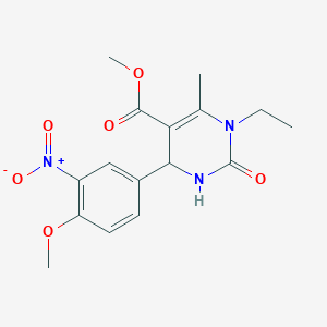 molecular formula C16H19N3O6 B4163575 Methyl 3-ethyl-6-(4-methoxy-3-nitrophenyl)-4-methyl-2-oxo-1,6-dihydropyrimidine-5-carboxylate 
