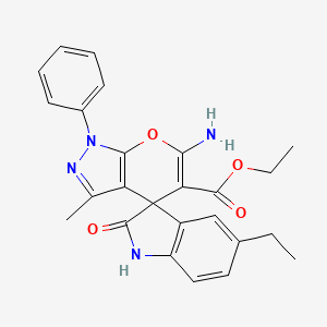 molecular formula C25H24N4O4 B4163866 ethyl 6'-amino-5-ethyl-3'-methyl-2-oxo-1'-phenylspiro[1H-indole-3,4'-pyrano[2,3-c]pyrazole]-5'-carboxylate 