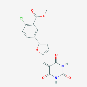 molecular formula C17H11ClN2O6 B416406 Methyl 2-chloro-5-[5-[(2,4,6-trioxo-1,3-diazinan-5-ylidene)methyl]furan-2-yl]benzoate 