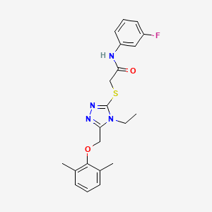 molecular formula C21H23FN4O2S B4164643 2-({5-[(2,6-dimethylphenoxy)methyl]-4-ethyl-4H-1,2,4-triazol-3-yl}sulfanyl)-N-(3-fluorophenyl)acetamide 