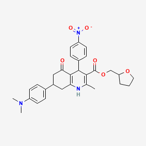 molecular formula C30H33N3O6 B4164692 Tetrahydrofuran-2-ylmethyl 7-[4-(dimethylamino)phenyl]-2-methyl-4-(4-nitrophenyl)-5-oxo-1,4,5,6,7,8-hexahydroquinoline-3-carboxylate 