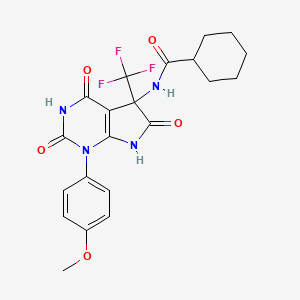 molecular formula C21H21F3N4O5 B4165282 N-[1-(4-METHOXYPHENYL)-2,4,6-TRIOXO-5-(TRIFLUOROMETHYL)-1H,2H,3H,4H,5H,6H,7H-PYRROLO[2,3-D]PYRIMIDIN-5-YL]CYCLOHEXANECARBOXAMIDE 