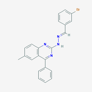molecular formula C22H17BrN4 B416557 2-[(2E)-2-[(3-BROMOPHENYL)METHYLIDENE]HYDRAZIN-1-YL]-6-METHYL-4-PHENYLQUINAZOLINE 
