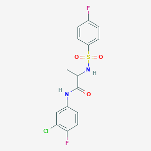 molecular formula C15H13ClF2N2O3S B4165764 N-(3-chloro-4-fluorophenyl)-N~2~-[(4-fluorophenyl)sulfonyl]alaninamide 