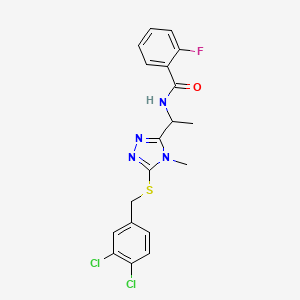 molecular formula C19H17Cl2FN4OS B4166143 N-(1-{5-[(3,4-dichlorobenzyl)sulfanyl]-4-methyl-4H-1,2,4-triazol-3-yl}ethyl)-2-fluorobenzamide 