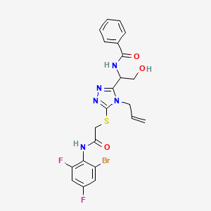 molecular formula C22H20BrF2N5O3S B4166393 N-[1-[5-[2-(2-bromo-4,6-difluoroanilino)-2-oxoethyl]sulfanyl-4-prop-2-enyl-1,2,4-triazol-3-yl]-2-hydroxyethyl]benzamide 