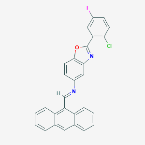 molecular formula C28H16ClIN2O B416640 N-[(E)-anthracen-9-ylmethylidene]-2-(2-chloro-5-iodophenyl)-1,3-benzoxazol-5-amine 