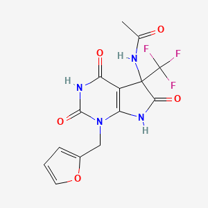 molecular formula C14H11F3N4O5 B4166739 N-{1-[(FURAN-2-YL)METHYL]-2,4,6-TRIOXO-5-(TRIFLUOROMETHYL)-1H,2H,3H,4H,5H,6H,7H-PYRROLO[2,3-D]PYRIMIDIN-5-YL}ACETAMIDE 