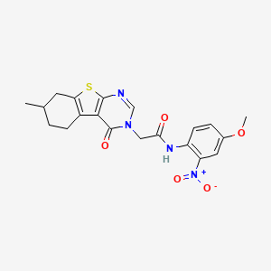 molecular formula C20H20N4O5S B4167156 N-(4-methoxy-2-nitrophenyl)-2-(7-methyl-4-oxo-5,6,7,8-tetrahydro-[1]benzothiolo[2,3-d]pyrimidin-3-yl)acetamide 
