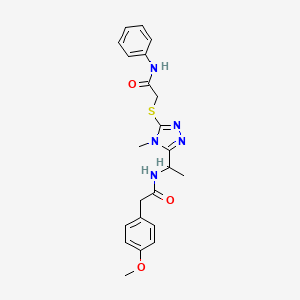 molecular formula C22H25N5O3S B4167374 2-(4-methoxyphenyl)-N-[1-(4-methyl-5-{[2-oxo-2-(phenylamino)ethyl]sulfanyl}-4H-1,2,4-triazol-3-yl)ethyl]acetamide 