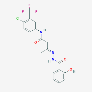 molecular formula C18H15ClF3N3O3 B416780 N-[4-chloro-3-(trifluoromethyl)phenyl]-3-[(2-hydroxybenzoyl)hydrazono]butanamide 